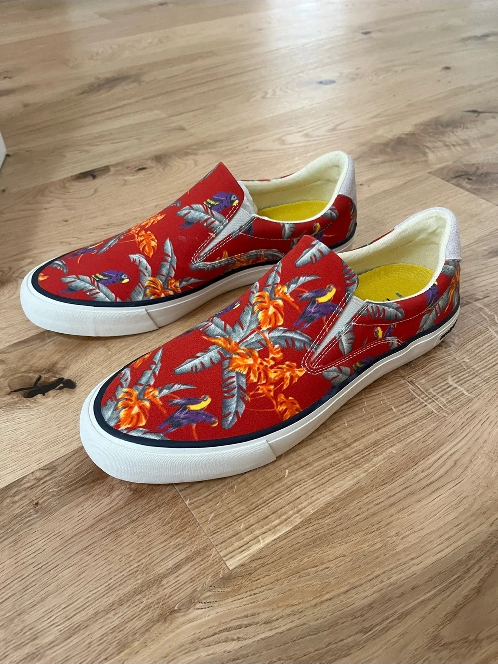 SeaVees Red Tropical Parrot Slip-On Sneakers